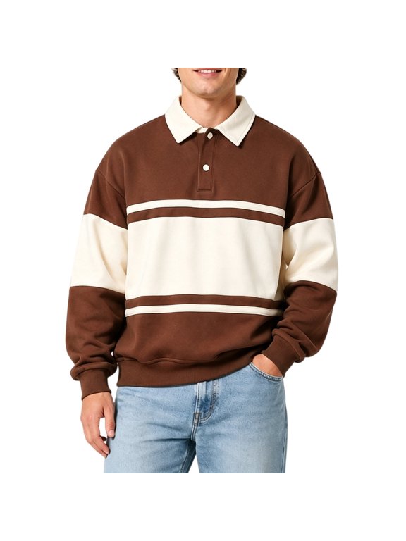 Rugby Shirts for Men Collared Casual Pullover Sweatshirt Loose Fit Preppy Golf Polo Shirt