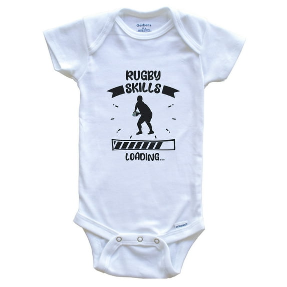 Rugby Skills Loading Funny Rugby Baby Bodysuit, 0-3 months white