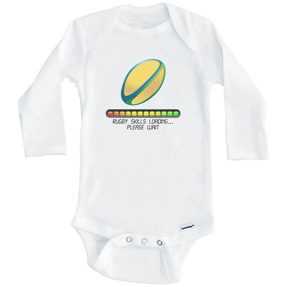 Rugby Skills Loading Please Wait Funny One Piece Baby Bodysuit (Long Sleeve), 0-3 Months White