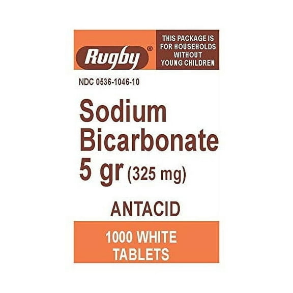 Rugby Sodium Bicarbonate 5 grains (325MG) Tablets Relieve Heartburn, Antacid - 1000 ea
