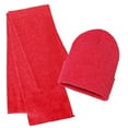 thumbnail image 1 of Rugby Solid Plain Long Beanie & Scarf Knit Sports Winter Set for Men & Women - Stay Warm & Stylish (Heather Red), 1 of 8
