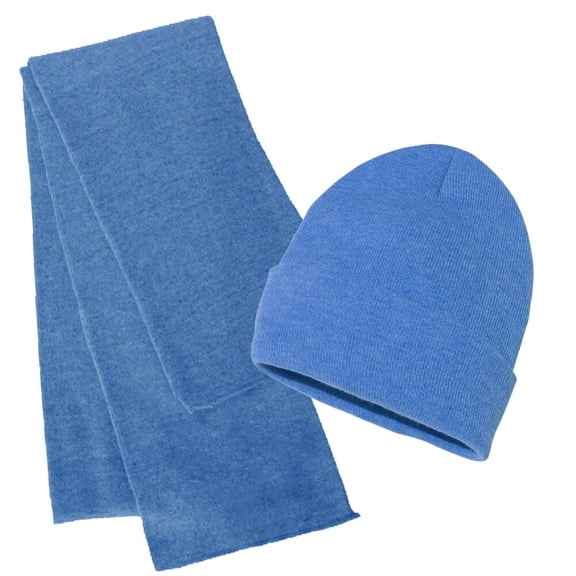 Rugby Solid Plain Long Beanie & Scarf Knit Sports Winter Set for Men & Women - Stay Warm & Stylish (Heather Royal)