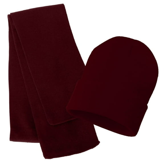 Rugby Solid Plain Long Beanie & Scarf Knit Sports Winter Set for Men & Women - Stay Warm & Stylish (Maroon)
