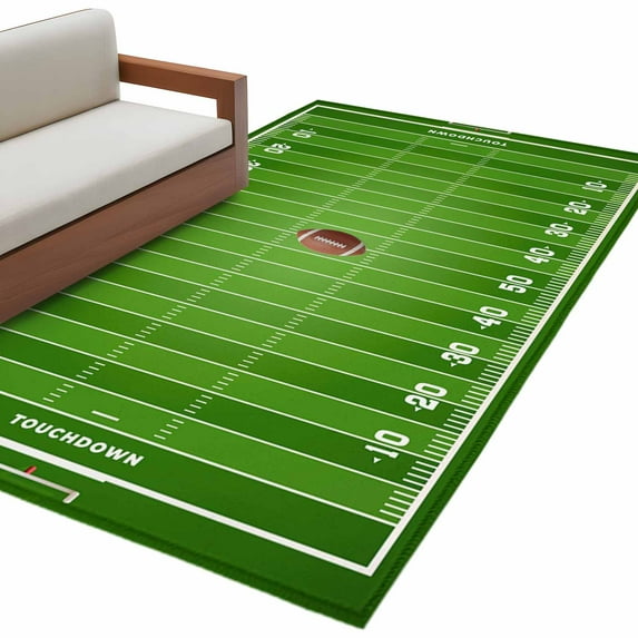 Rugby Sport 3'x5' Washable Rug, American Football Field Stadium Non-Slip Area Rugs for Entryway Kitchen Classroom, Dorm Throw Carpet, Low Pile Soft Indoor Floor Mat