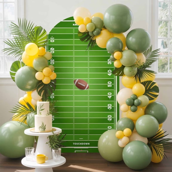 Rugby Sport Arch Backdrop Cover, 5FT, Green Stadium Match Number Touchdown Spandex Arch Covers Double-Sided Backdrop for Wedding Birthday Party Photo Background Decoration