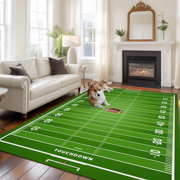 Rugby Sport Area Rug 5x8 FT, Non Slip Bedroom Throw Carpet, American Football Field Stadium Washable Soft Floor Carpet Non-Shedding Rug for Living Room Nursery Dorm Office