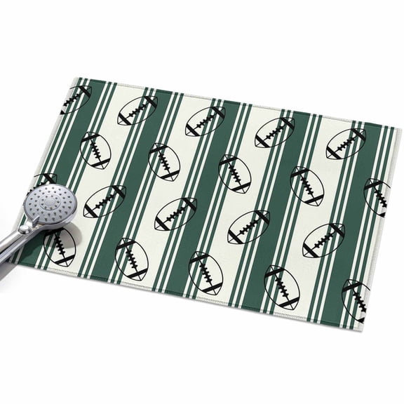 Rugby Sport Area Rug, Vintage Dark Green White Striped Classic Abstract Non-Slip Felt Rubber Backing Rectangle Indoor Carpet Washable Rugs for Living Room Bedroom 2x3ft