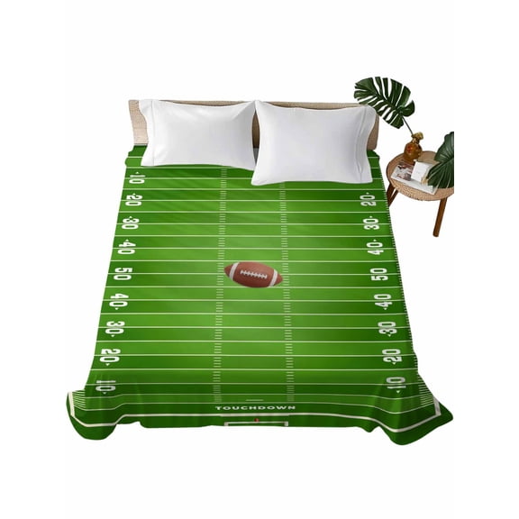 Rugby Sport Flat Sheets Only Queen Size, Soft Breathable Bed Top Sheets for Mattress, American Football Field Stadium Luxury Bedding Flat Sheets for Home Hotel Bedroom Bed Protection