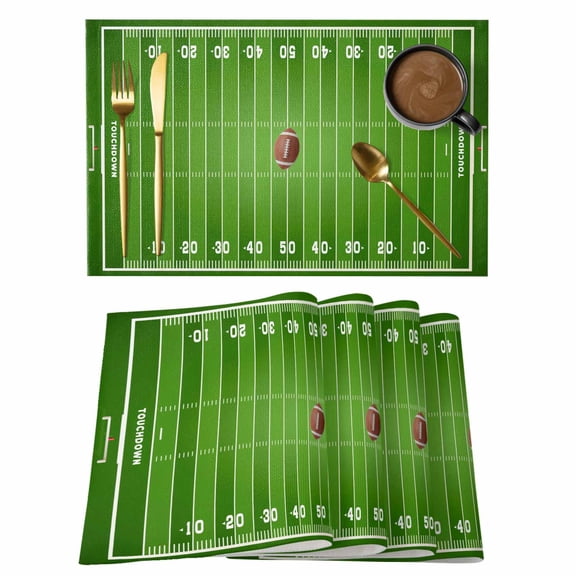 Rugby Sport Placemats Set of 4 American Football Field Stadium Place Mats Indoor Wipeable Table Mats Washable Cloth Dining Table Placemats for Kitchen Holiday Party Home Decor 13x19 Inch