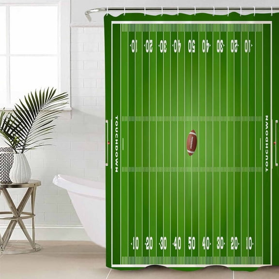 Rugby Sport Standard Shower Curtain Set, Waterproof Shower Curtains for Bathroom, American Football Field Stadium Washable Fabric Cloth Bath Curtain for Bathtub Decoration with Hooks 72x72 Inches