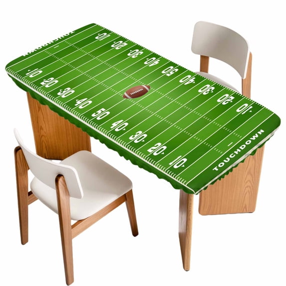 Rugby Sport Table Cloths for 4 Foot Rectangle Tables, American Football Field Stadium Patio Waterproof Elastic Fitted Tablecloths, Washable Rectangular Table Cover for Camping