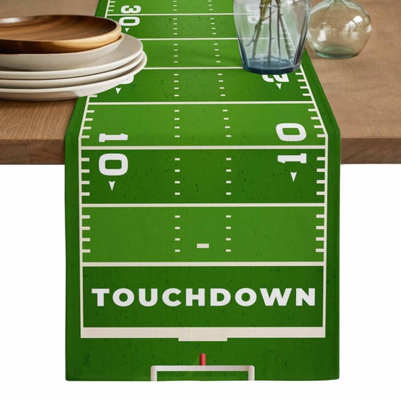 Rugby Sport Table Runner, American Football Field Stadium Washable Cotton Linen Table Runners 90 Inches Long, Dresser Scarf Runner for Dining/Coffee/Kitchen/Hallway Tables 13''x90''