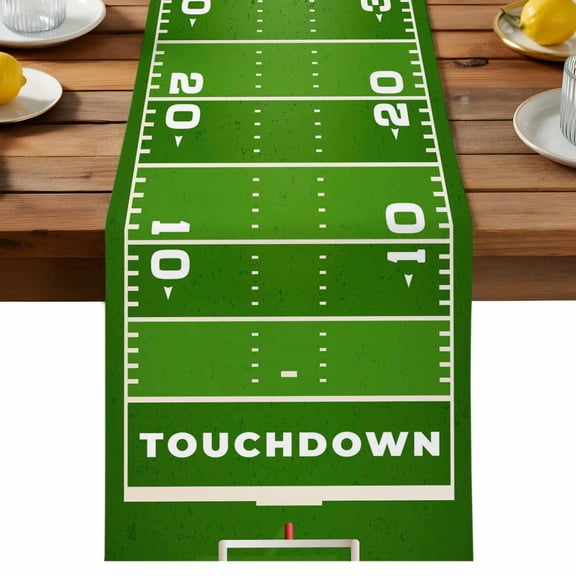 Rugby Sport Table Runner, Green Stadium Match Number Touchdown Cotton Linen Table Cloth, Tablerunner for Kitchen Dining Party Wedding Home Decor 13x70 Inch
