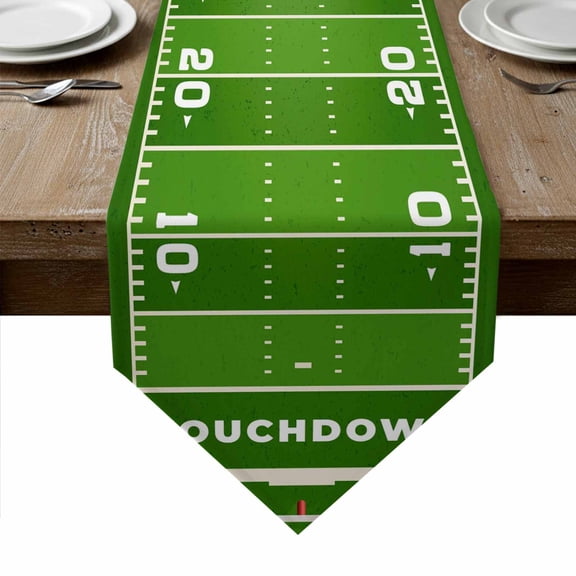 Rugby Sport Table Runner Linen Burlap Table Runner 36 Inches Small American Football Field Stadium Dresser Scarves for Kitchen Island Coffee Dining Room Party Wedding Holiday Decoration 13"x36"