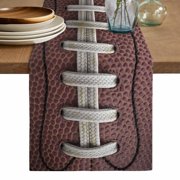 Rugby Sport Table Runner, Usa Sport White Red Brown Ball Washable Cotton Linen Table Runners 72 Inches Long, Dresser Scarf Runner for Dining/Coffee/Kitchen/TV Stands/Cabinets 13x72