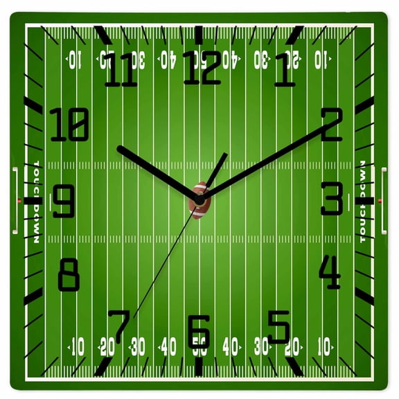 Rugby Sport Wooden Wall Clock Silent Non Ticking, American Football Field Stadium Square Wall Clocks Battery Operated, Decor Clock for Home Office, Living Room, Kitchen, 10 Inch