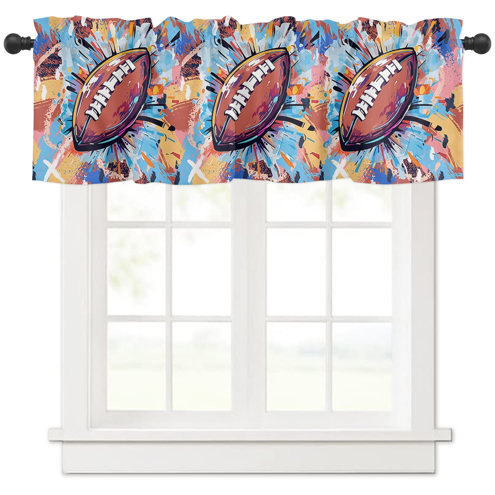 Rugby Sports Curtain Valance for Windows/Living Room/Kitchen/Bathroom