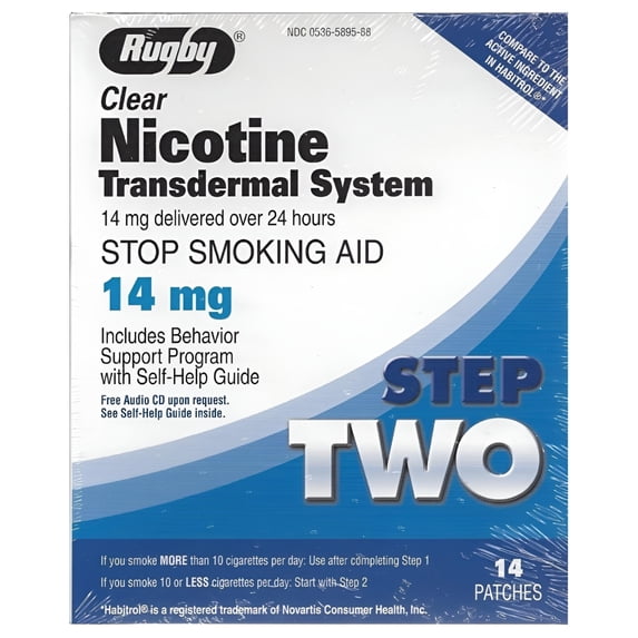 Rugby Step 2 Clear Nicotine Transdermal System Stop Smoking Aid, 14 mg, 14 Count