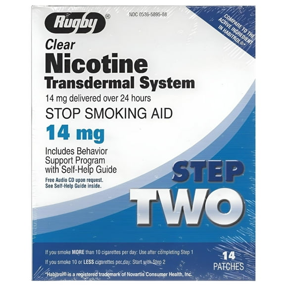 Rugby Step 2 Clear Nicotine Transdermal System Stop Smoking Aid, 14 mg, 14 Count