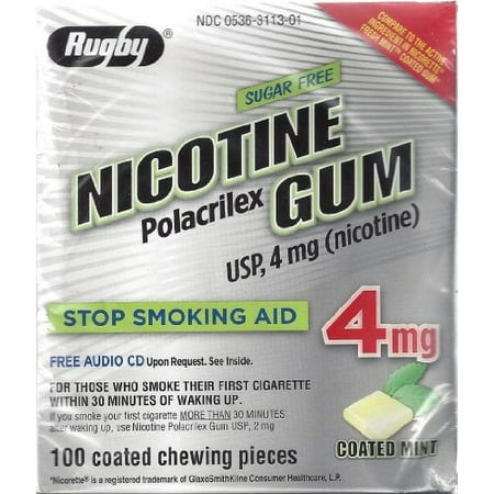 Rugby Sugar Free Nicotine Polacrilex Gum, 100 Count - 4 MG - COATED MINT Flav...