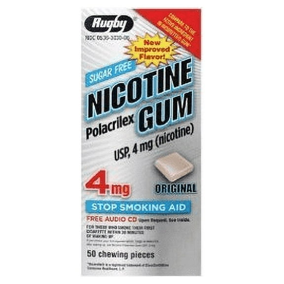 Rugby Sugar Free Nicotine Polacrilex Gum - 4 MG, Original Flavor, 50 pieces - Stop Smoking Aid