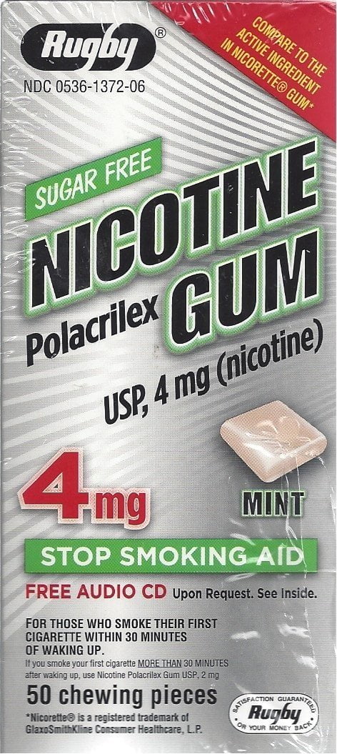 Rugby Sugar-Free Nicotine Stop Smoking Aid Mint Flavor Polacrilex Gum, 4 mg, 50 Count