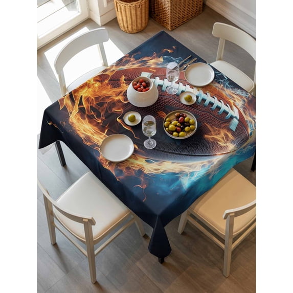 Rugby Tablecloth Square Table Cloth 54x54, Waterproof Outdoor Table Cloth Covers Decorative Table Protector, Football Flame Modern Abstract Art Washable Table Cover for Kitchen Dinning Party