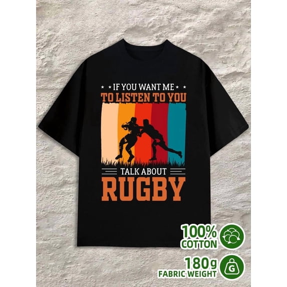 Rugby Talk T-Shirt men 180G 100% Cotton black Retro Unisex Shirt Short Sleeve tshirts Vintage Unisex Shirt Graphic Tee tshirts Classic Unisex Shirt Cotton tshirts
