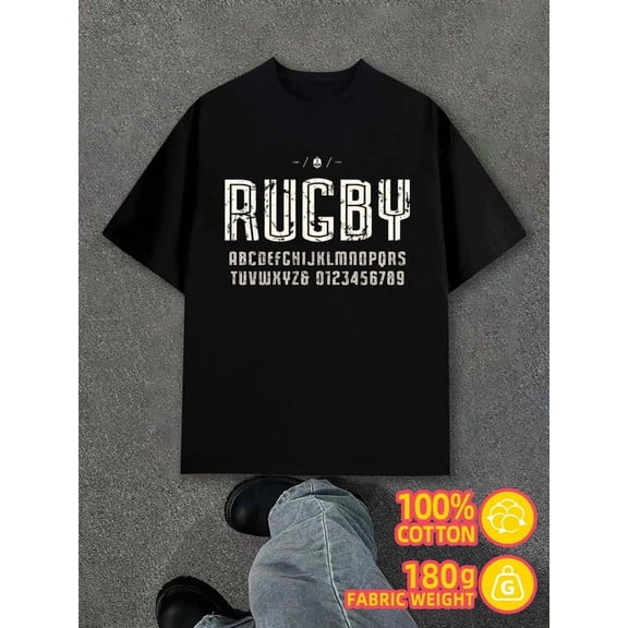 Greenink Rugby Tee men's black 180G 100% Cotton New spring and autumn trendy printed T-shirts Casual Unisex Shirt Printed tshirts Funny Unisex Shirt Graphic Tee tshirts