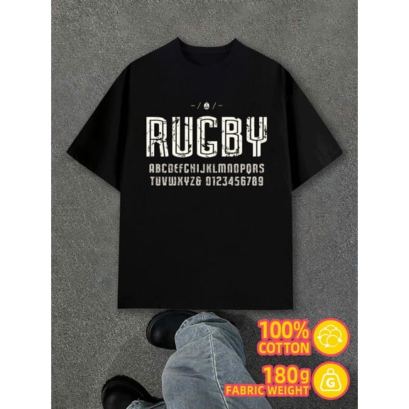 Rugby Tee men's black 180G 100% Cotton New spring and autumn trendy printed T-shirts Casual Unisex Shirt Printed tshirts Funny Unisex Shirt Graphic Tee tshirts