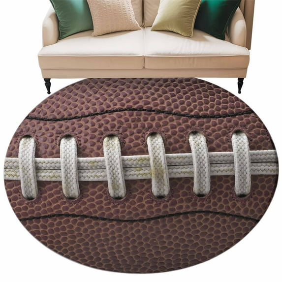 Rugby Texture Washable Area Rug 5 ft Usa Sport Soft Round Rugs for Living Room, Non Slip Carpet for Bedroom Entryway Dining Room