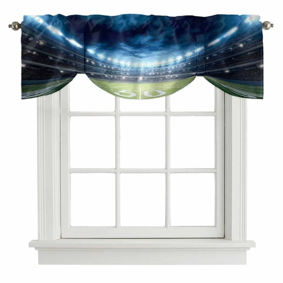 Rugby Tie Up Valance Curtains for Windows, Kitchen Curtains Window Treatments, Modern Sport Blue Green Landscape Short Window Shades Valances for Bedroom Bathroom Cafe 54"x18"