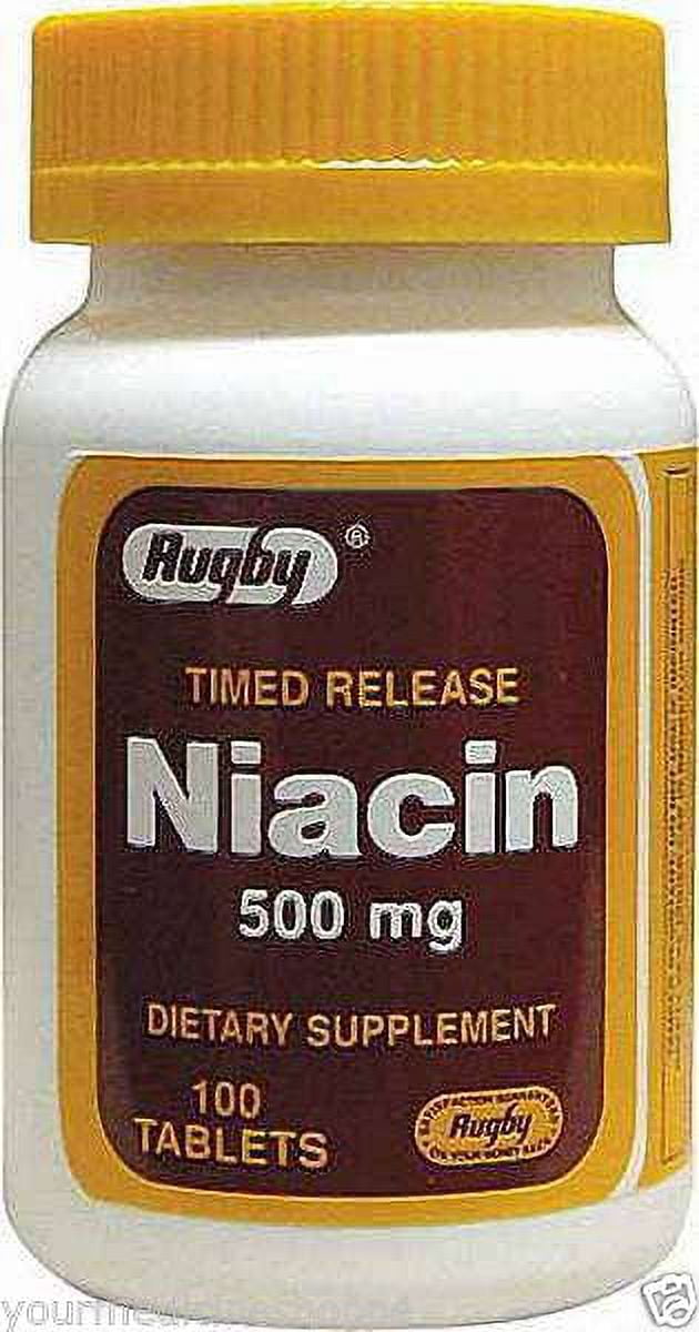 Rugby Timed Release Niacin Dietary Supplement Tablets, 500 mg, 100 Count