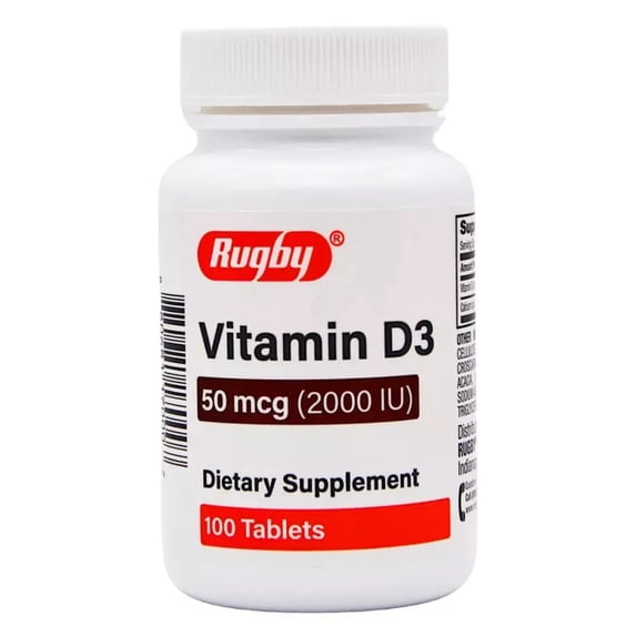 Rugby Vitamin D3 50 mcg (2000 IU) – 100 Tablets | Bone & Immune Support