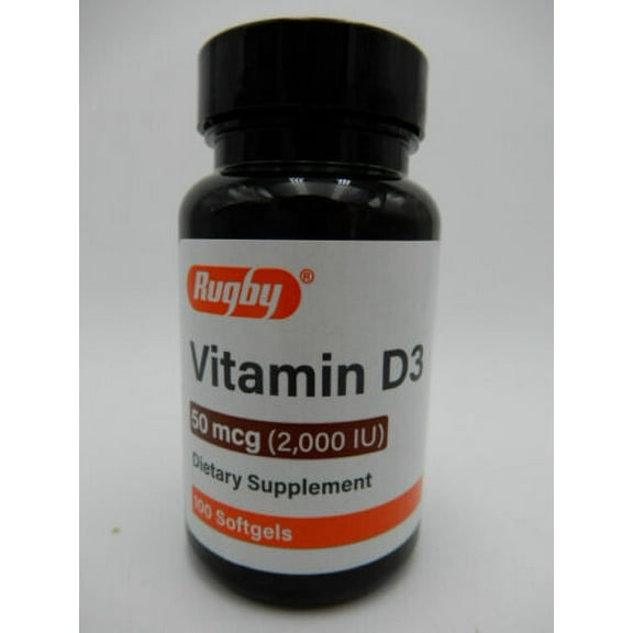 Rugby Vitamin D3 50 mcg (2000IU) Supplement 100 Softgels