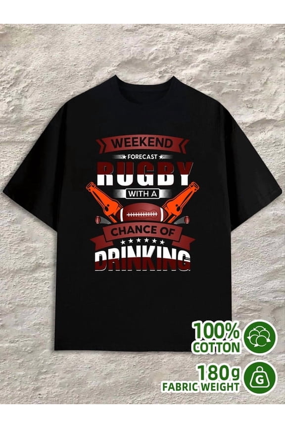 Rugby Weekend mens black 180G 100% Cotton Classic casual T-shirt,street style,summer casual wear,perfect for gift giving Vintage Unisex Shirt Cotton tshirts