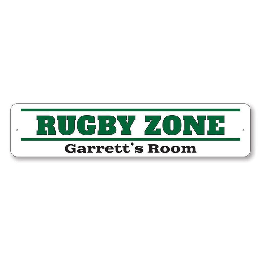 Rugby Zone Sign Kid Name Room Sign Rugby Metal Wall Decor Size: 4 x 16 ...
