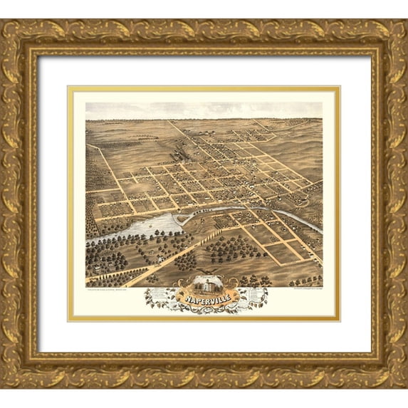 Ruger 13x12 Gold Ornate Wood Framed with Double Matting Museum Art Print Titled - Naperville Illinois - Ruger 1869