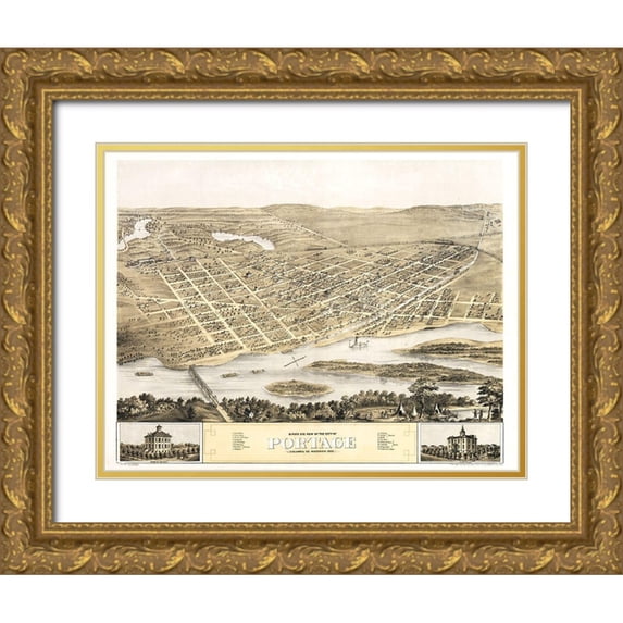 Ruger 14x12 Gold Ornate Wood Framed with Double Matting Museum Art Print Titled - Portage Wisconsin - Ruger 1868