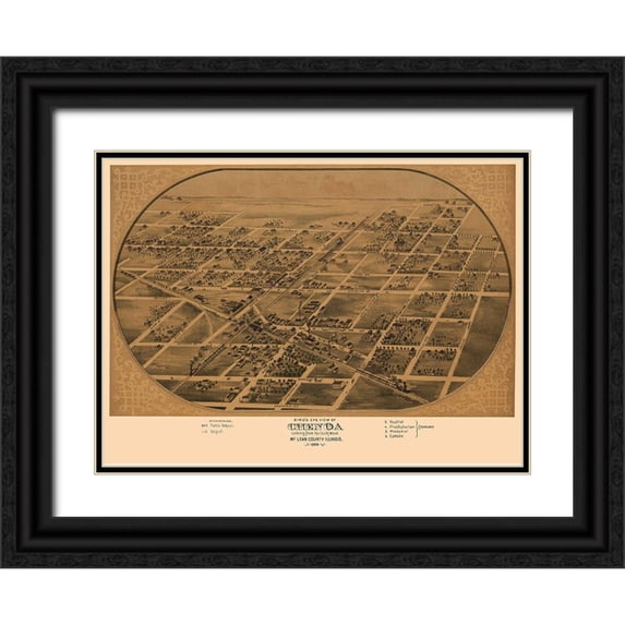Ruger 18x14 Black Ornate Wood Framed with Double Matting Museum Art Print Titled - Chenoa Illinois - Ruger 1869