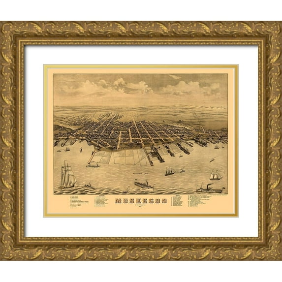 Ruger 18x15 Gold Ornate Wood Framed with Double Matting Museum Art Print Titled - Muskegon Michigan - Ruger 1874