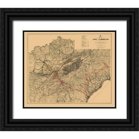 Ruger 23x20 Black Ornate Wood Framed with Double Matting Museum Art Print Titled - Southern United States Campaigns - Ruger 1865