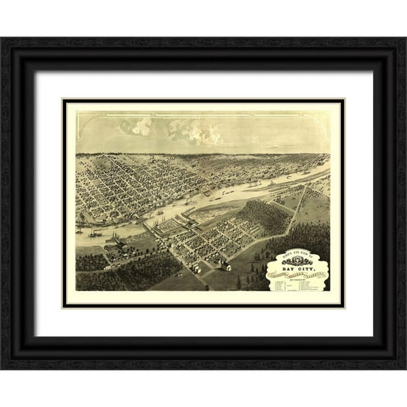 Ruger 24x19 Black Ornate Wood Framed with Double Matting Museum Art Print Titled - Bay City Michigan - Ruger 1867