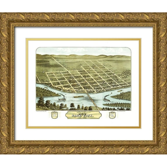Ruger 32x26 Gold Ornate Wood Framed with Double Matting Museum Art Print Titled - Sauk City Wisconsin - Ruger 1870