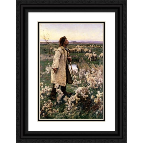 Ruger Donoho 17x24 Black Ornate Framed Double Matted Museum Art Print Titled: Shepherd (1884)