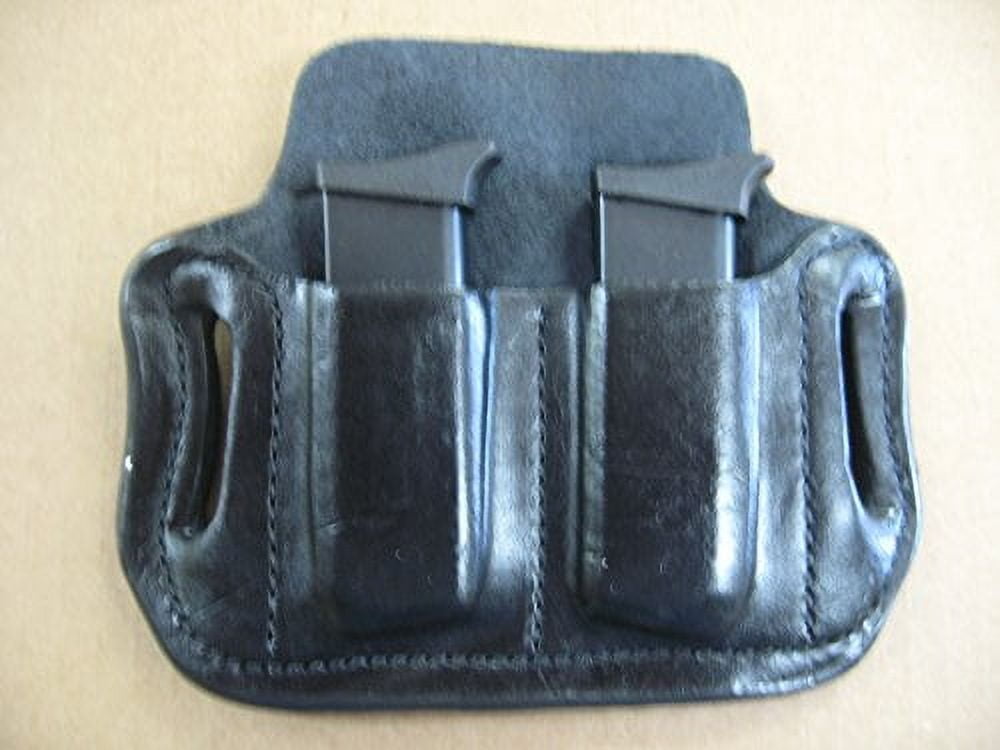 Ruger LC9 LC9s EC9s 9mm Leather 2 Slot Molded Pancake Belt Mag Clip Pouch BLACK