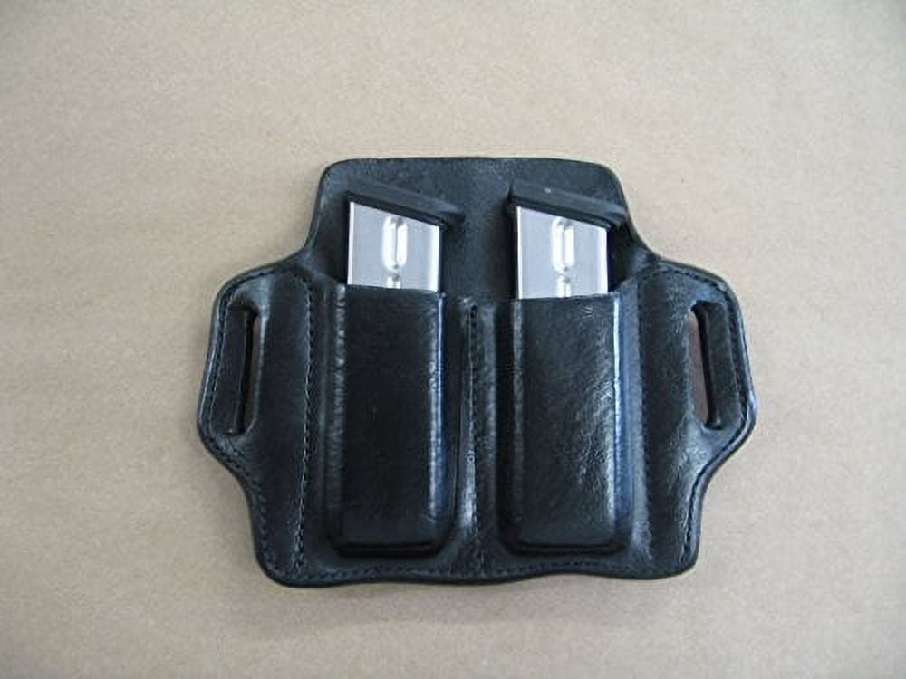 Ruger P85, P93, P94 P95 9mm Leather 2 Slot Molded Pancake Belt Mag Pouch BLACK