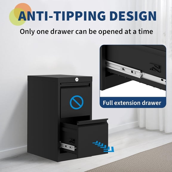 Rugerasy 1-Drawer File Cabinet with Lock,Metal Filing Cabinet for Letter/Legal/A4/F4 Documents, Vertical Storage for Home Office,Black