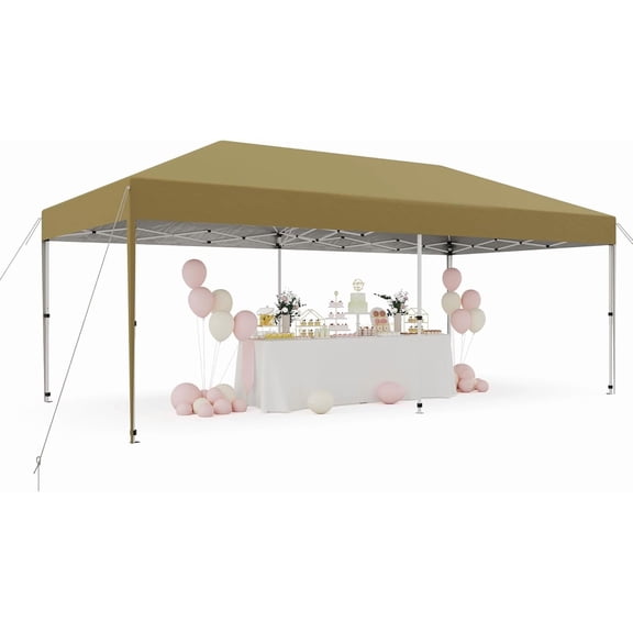 Rugerasy 10X20FT Pop Up Canopy Tent with 4 Sidewalls,Commercial Street Vendors Party Tents,Instant Outdoor Sun Shade for Parties,Camping- Commercial Gazebo with Roller Bag,8 Stakes&6 Sandbags,Khaki