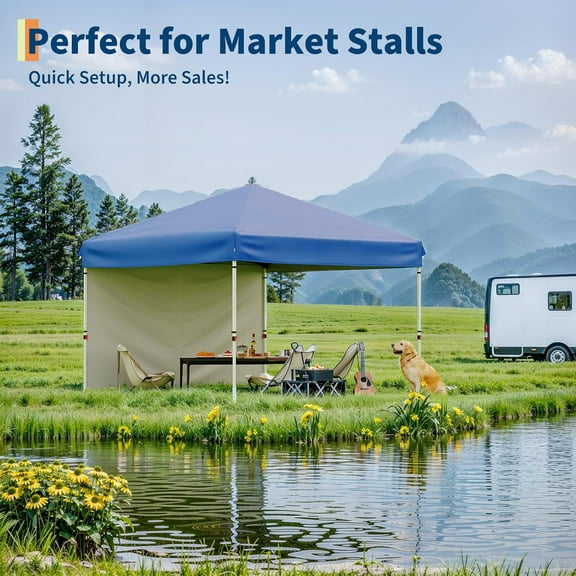 Rugerasy 10x10 Pop Up Canopy Tent Outdoor Canopy with 4 Removable Sidewalls,One-Person Set Up,Heavy Duty Commercial Instant Tent Shelter,3M x 3M,Blue
